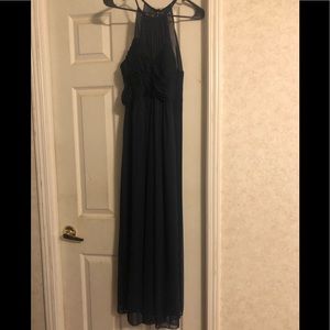 Long navy blue bridesmaid dress